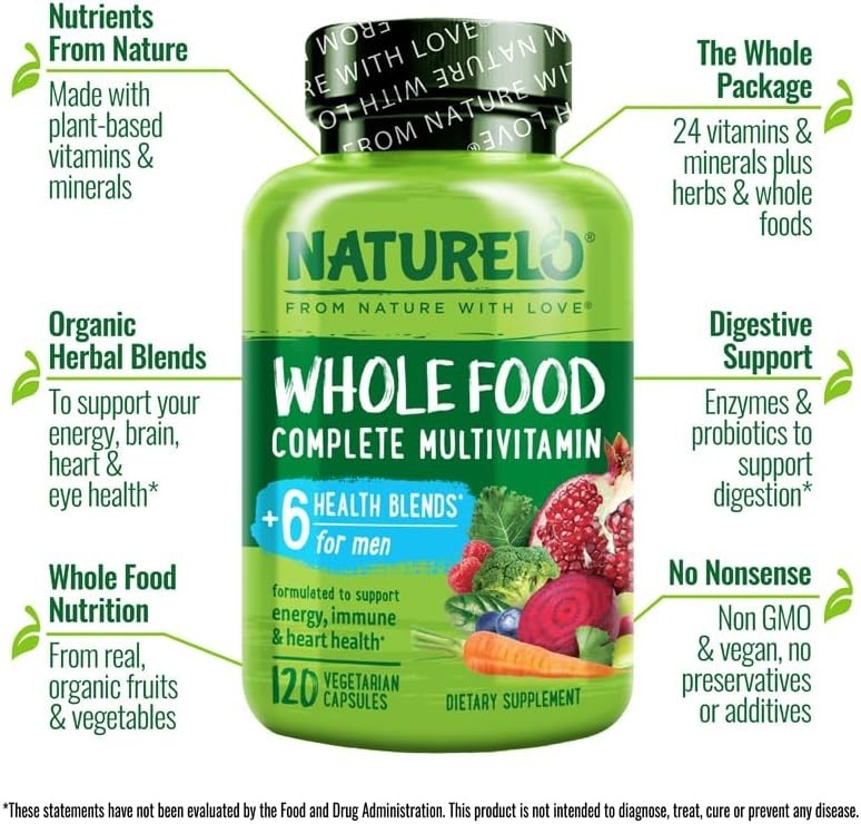 NATURELO Men’s Multivitamin – Whole Food Multivitamin for Men (120 Capsules)