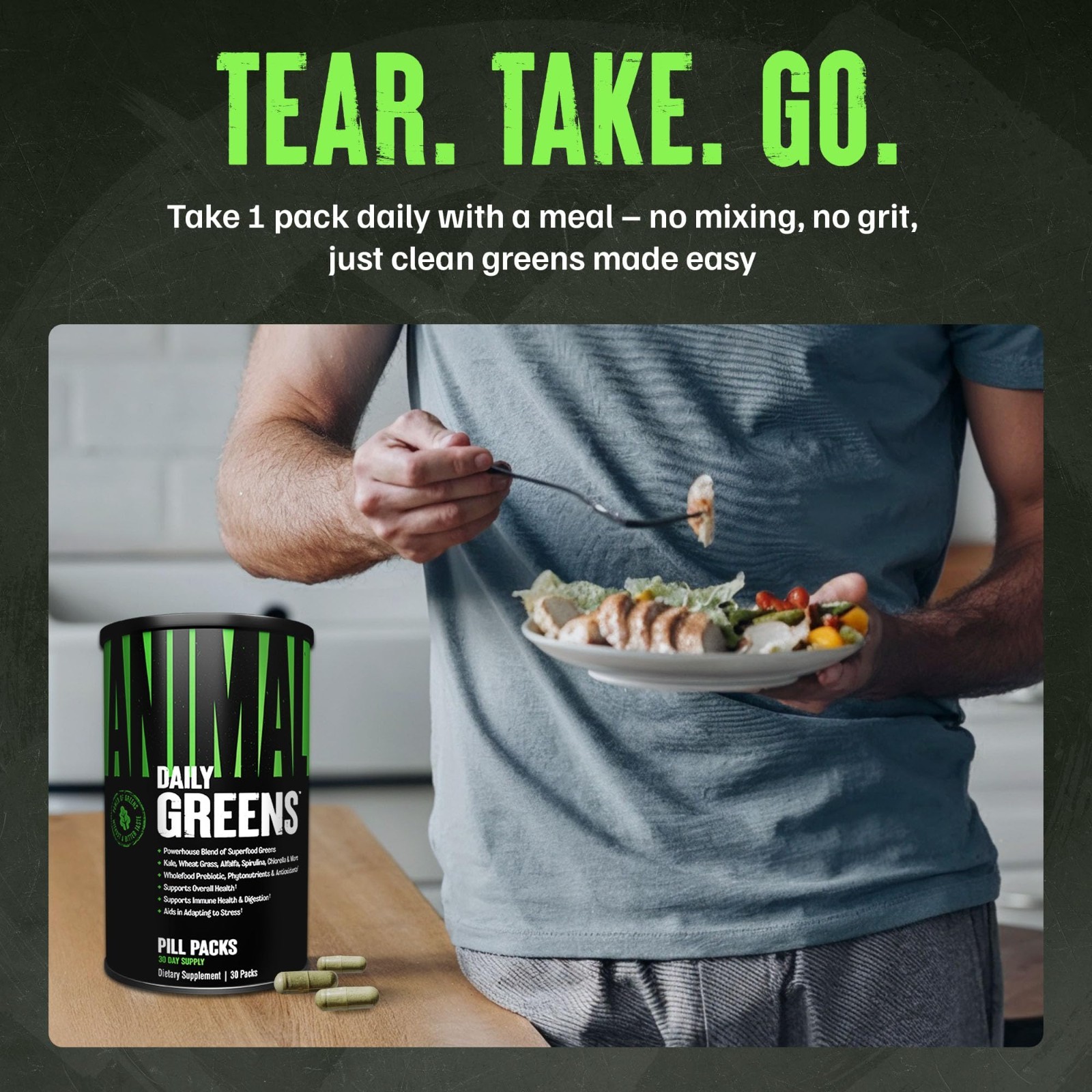 Daily Greens Superfood Pill Packs – Kale, Wheat Grass, Alfalfa & More – Prebioti