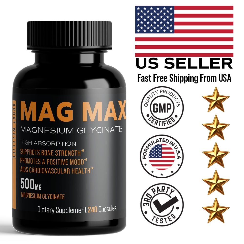 Magnesium Glycinate 500mg – 240 Capsules | 8-Month Supply | Premium USA Formula