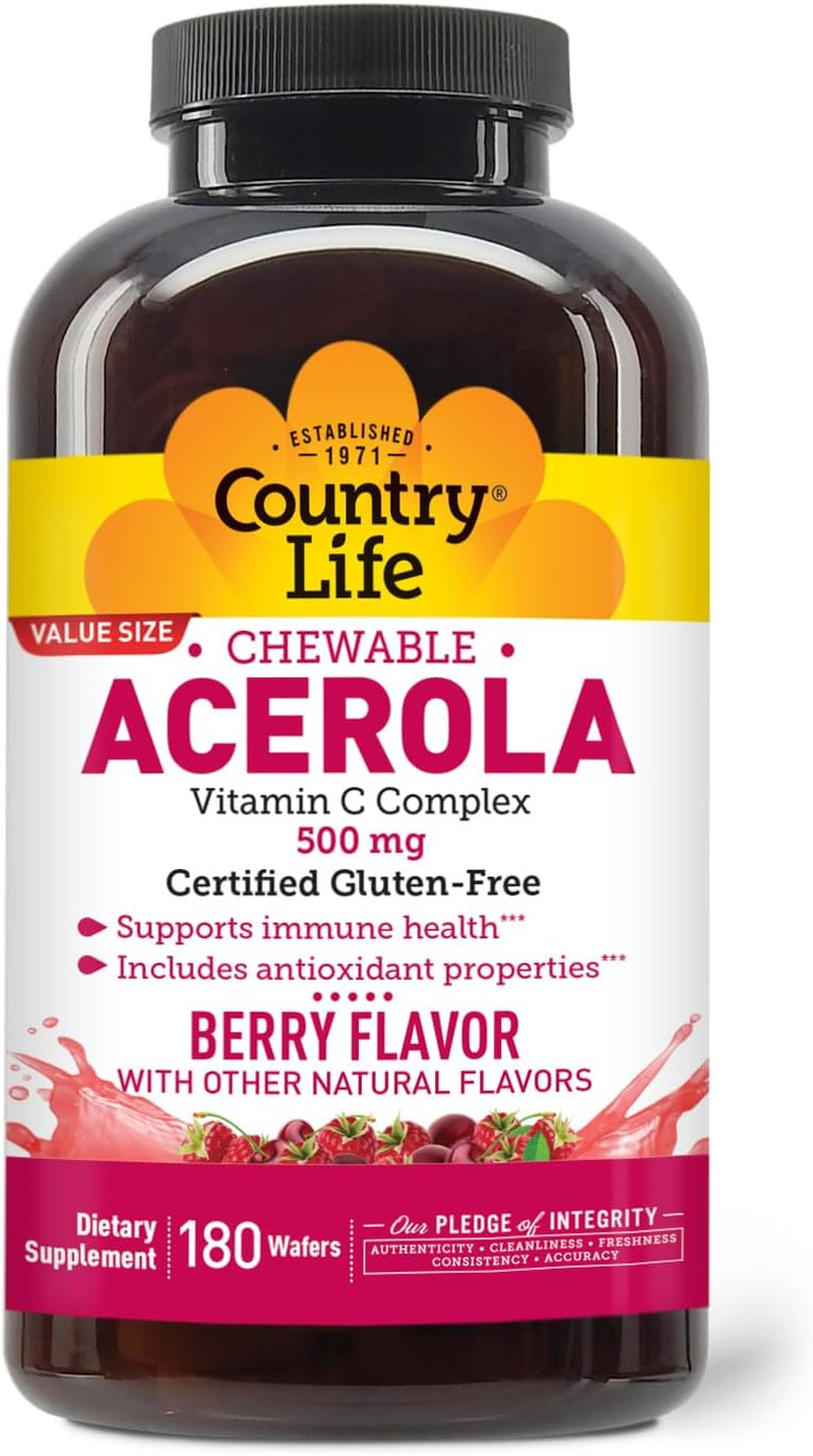 Acerola Vitamin C Complex, 500Mg, Chewable Berry Flavored Wafers, Supports Im…