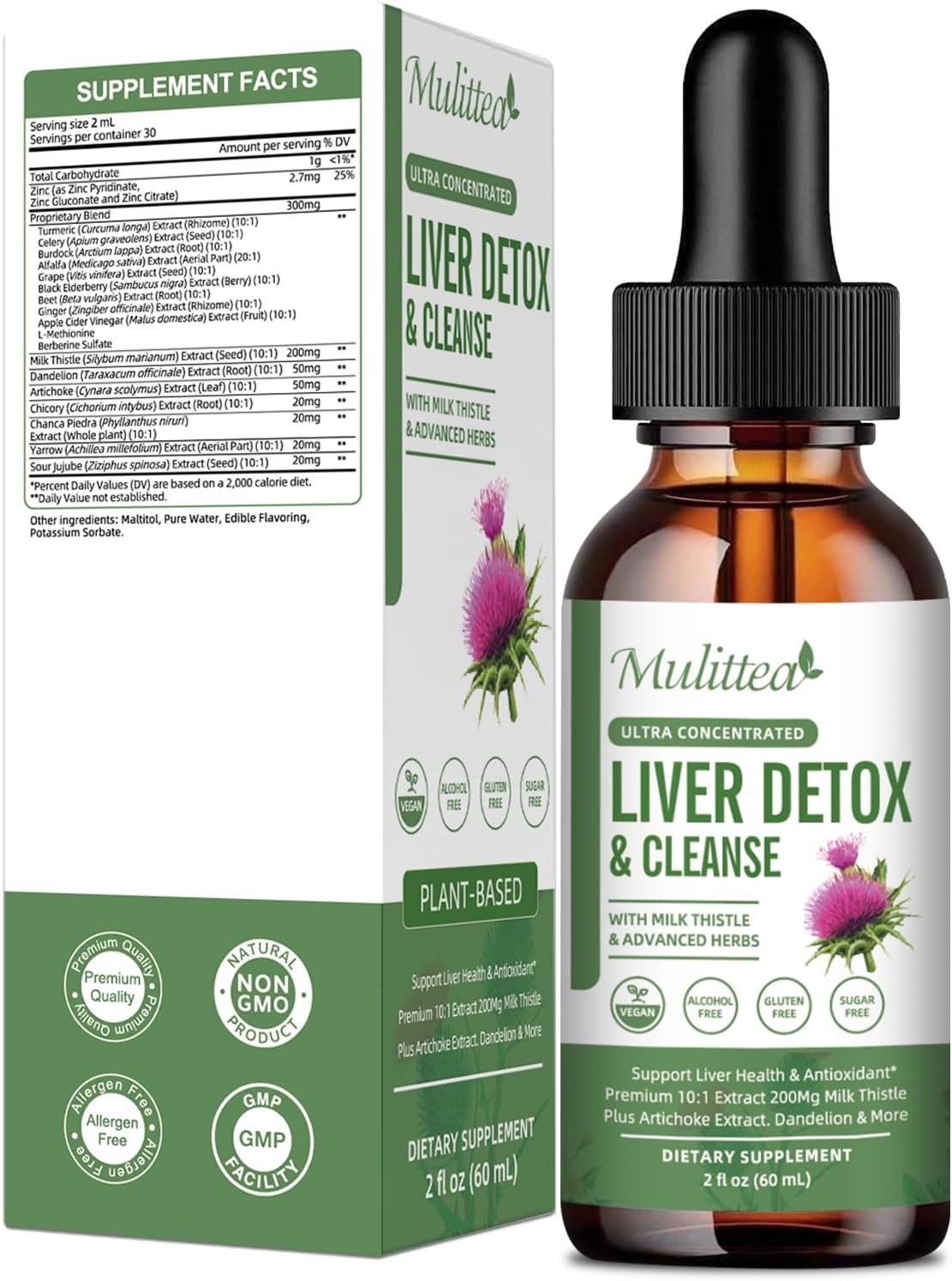 Milk Thistle Liquid Drop,Dandelion Root,Liver Cleanse Immune Support 60ml