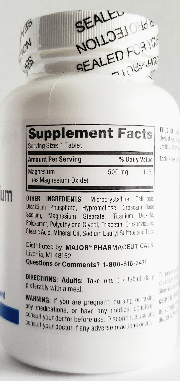 Major Magnesium 500mg 100ct Tablets – (3 Pack) – Exp Date 06-2025