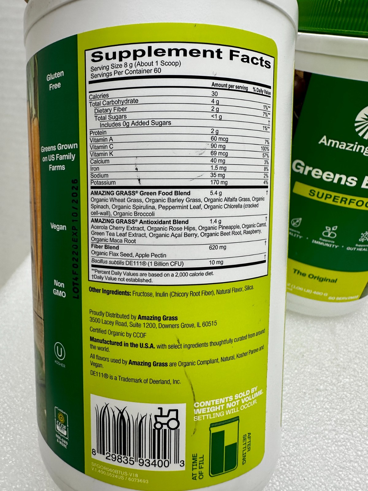 x2 Amazing Grass Greens Blend Superfood The Original Drink Powder 60 Servings