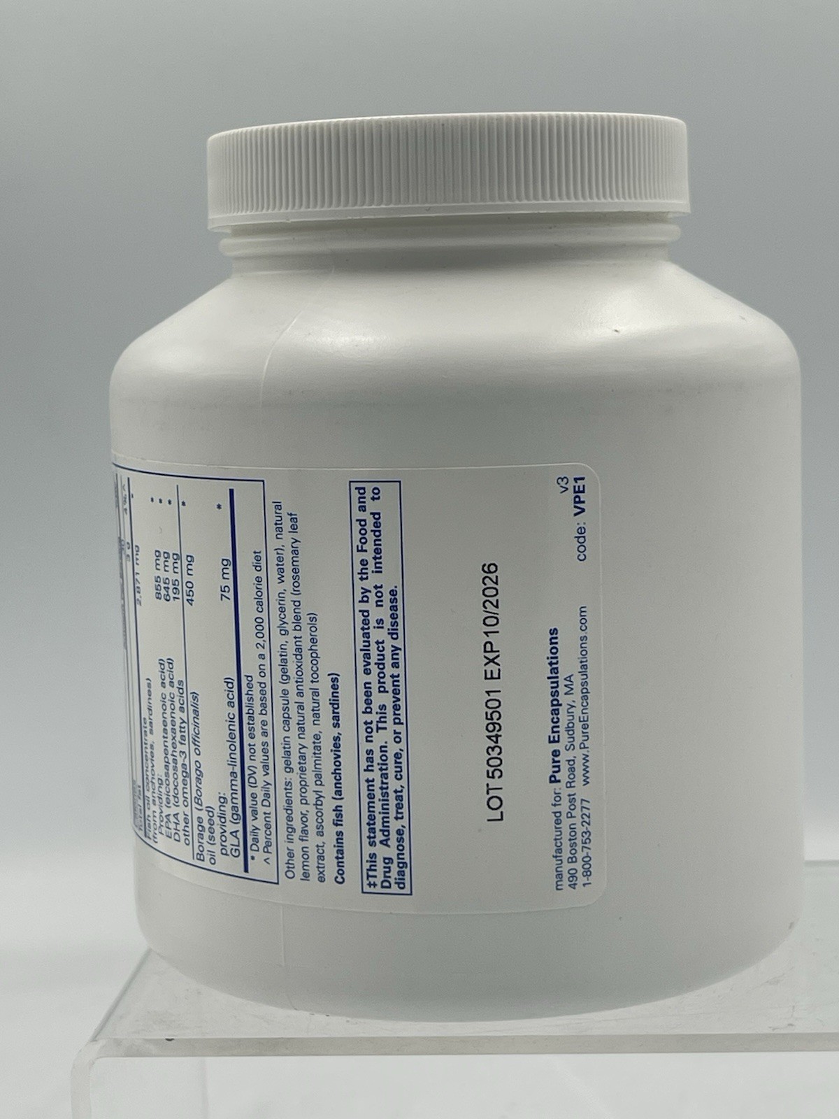Pure Encapsulations VisionPro EPA DHA GLA Eye Health 180 Softgels EXP 10/2028