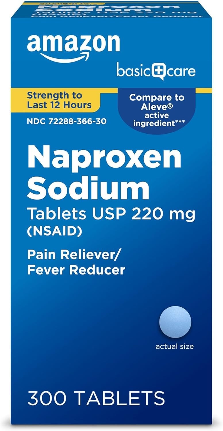 Amazon Basic Care Naproxen Sodium 220mg Pain Reliever 300ct Comparable to Aleve