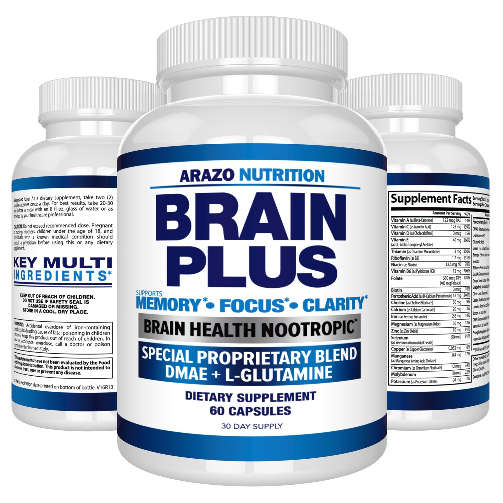 Arazo Nutrition Brain Function Supplement – Memory, Focus, Clarity – Nootropic B