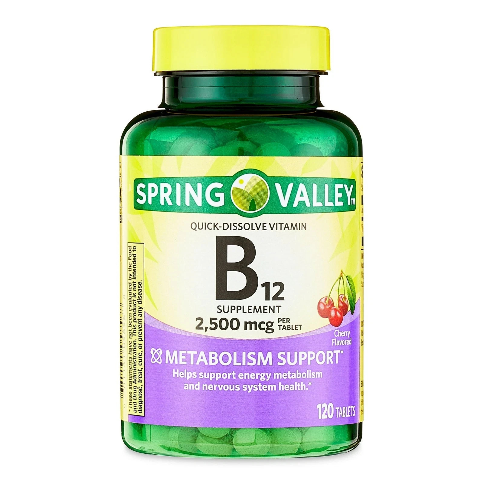 Spring Valley Vitamin B12 2500 mcg Quick Dissolve Tablets, Cherry Flavor, 120 Ct