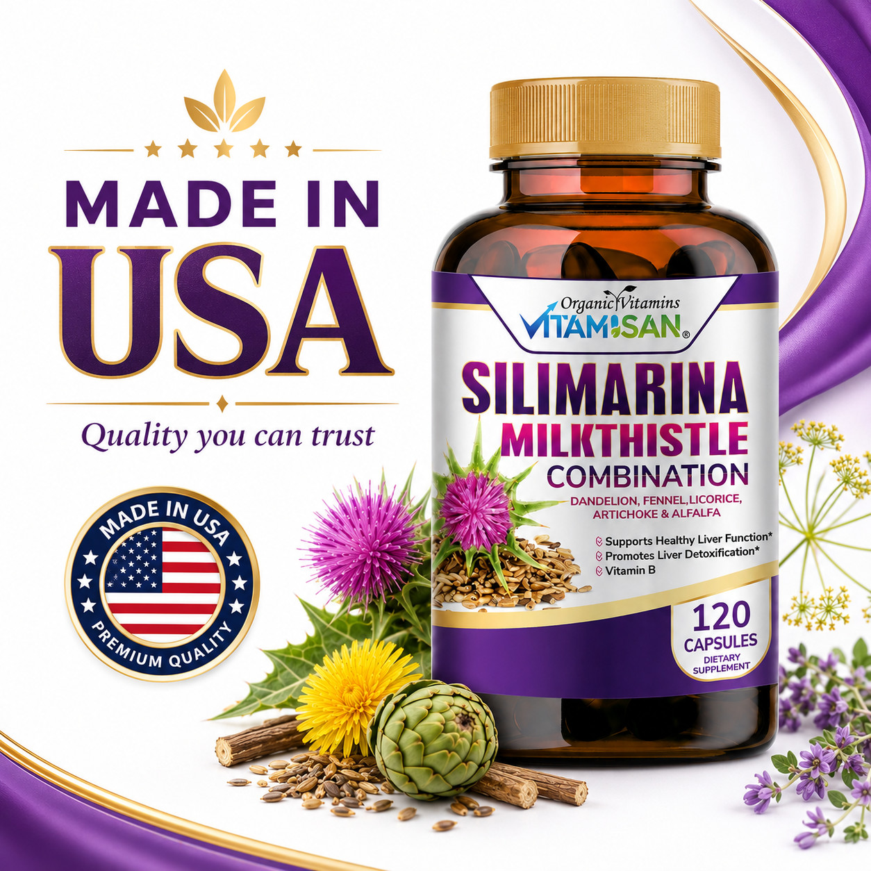 Milk Thistle (Silymarin) Extract 1200 mg liver cleanser liver detox cardio 120 c