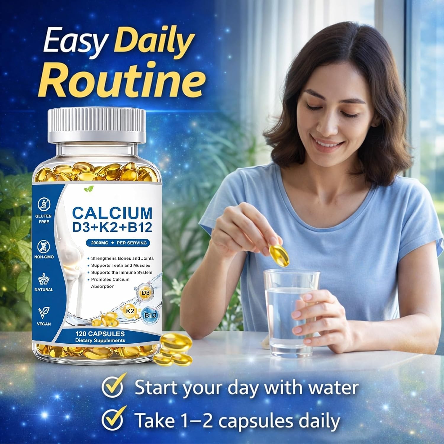 Calcio D3 K2 B12 Softgels, Calcium 2000mg with d3 & k2, Suplemento de Calcio,…