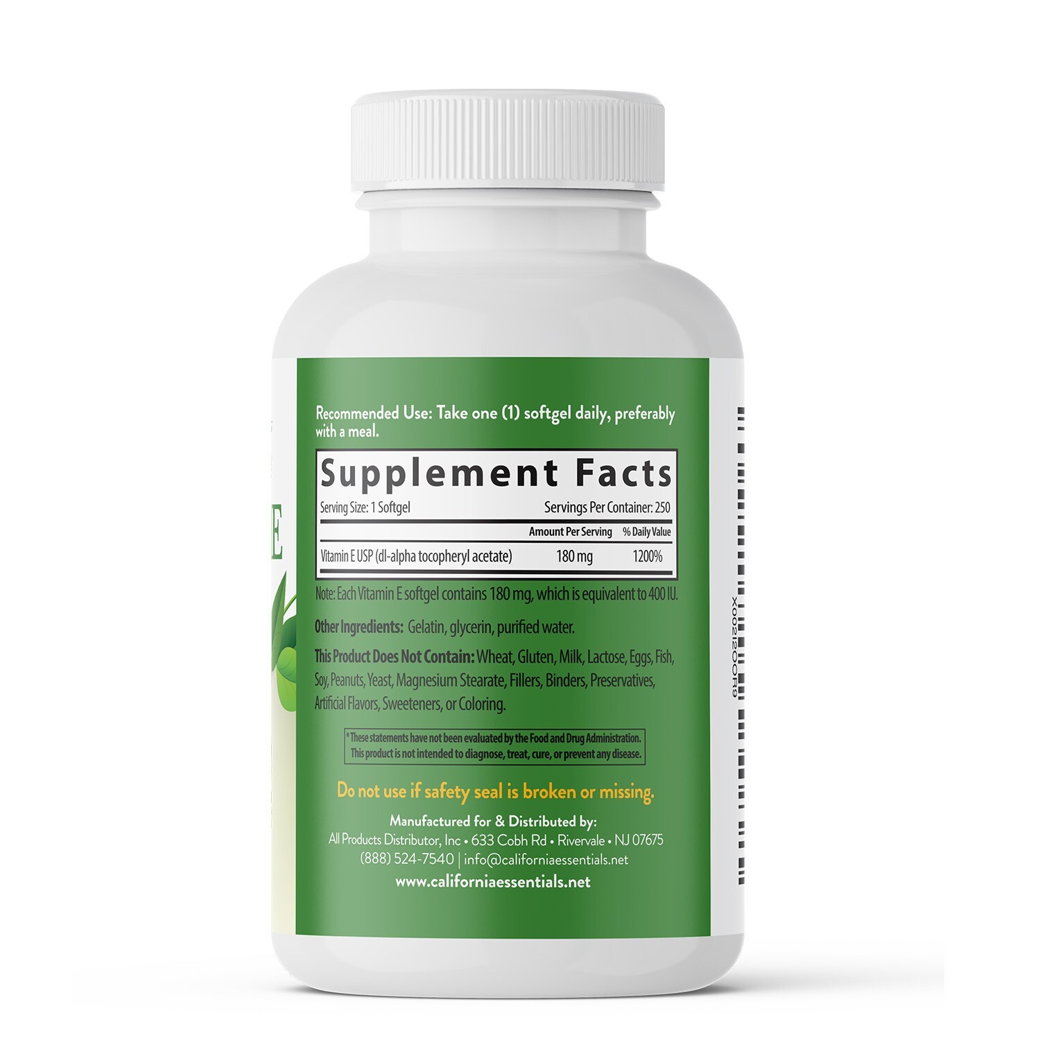 California Essentials Vitamin E 400IU Softgels, Immunity Boost Supplement CT 750