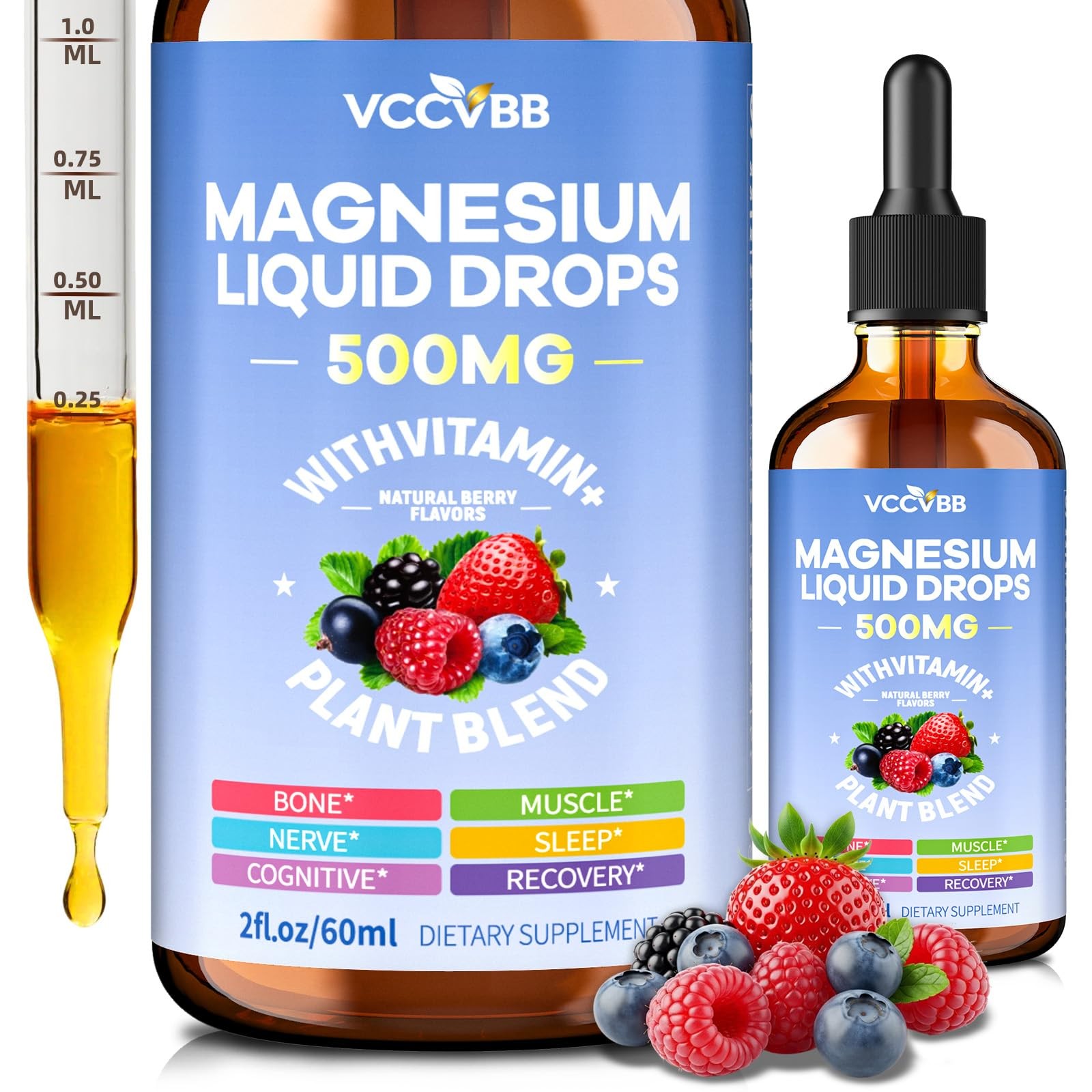 VCCVBB Magnesium Glycinate Liquid Drops 500mg Berry Flavor