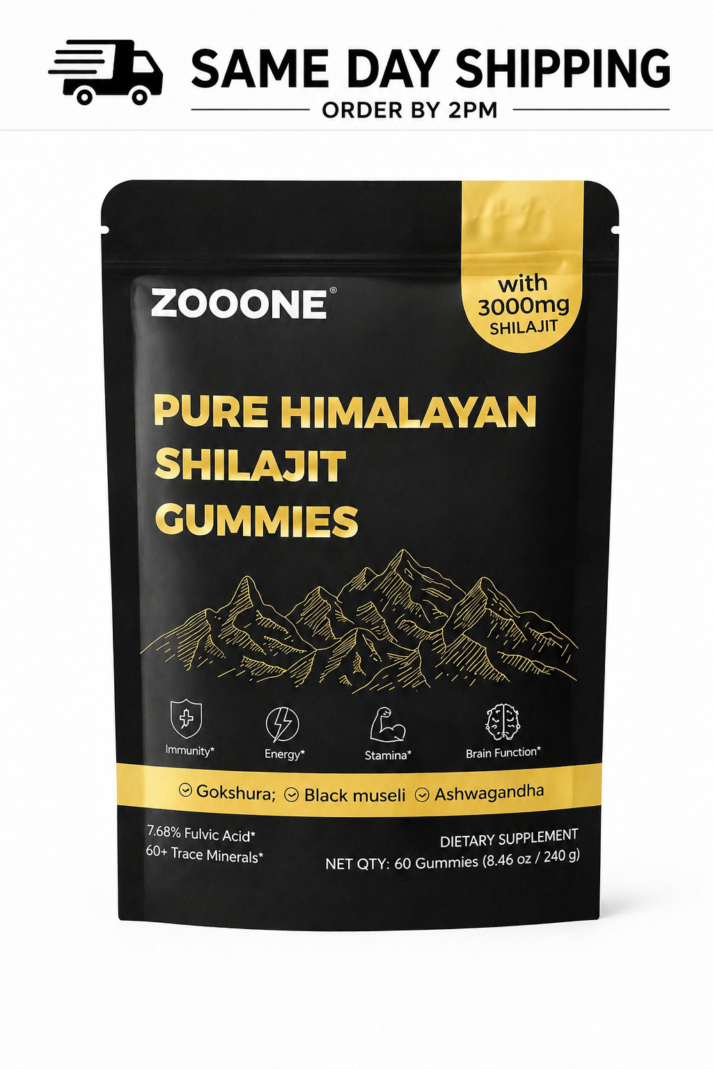 ZOOONE Shilajit Gummies 60 Count 3000mg Himalayan Gold Energy Support