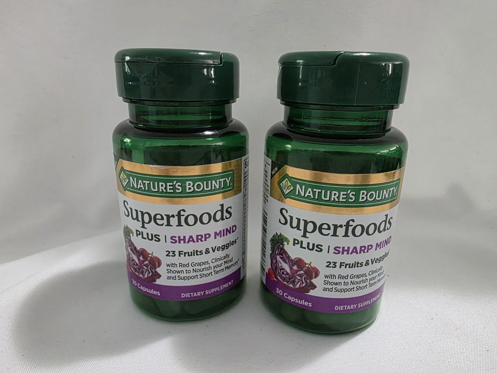 2 Nature’s Bounty Superfoods+ Sharp Mind 30 Caps 23 Fruits Veggies Exp 12/26