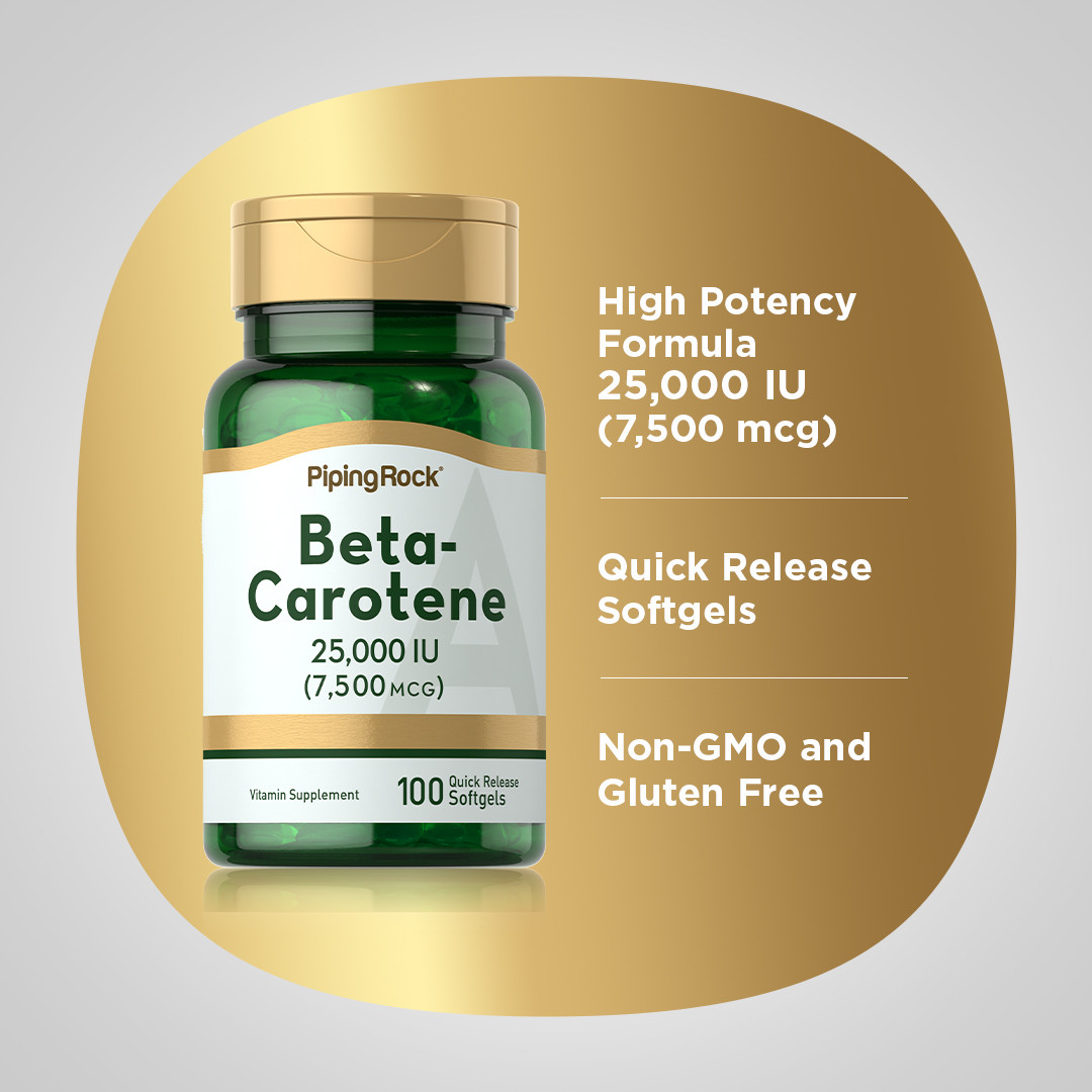 Beta-Carotene 25,000 IU | 100 Softgels | Vitamin A Supplement | by Piping Rock