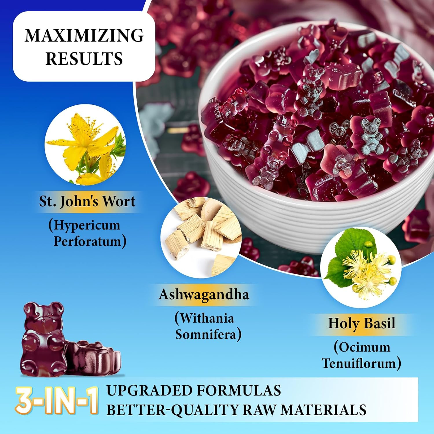 Duwhot St John’S Wort Gummies 600Mg, 3 in 1 Organic Herbal Supplements for Stres