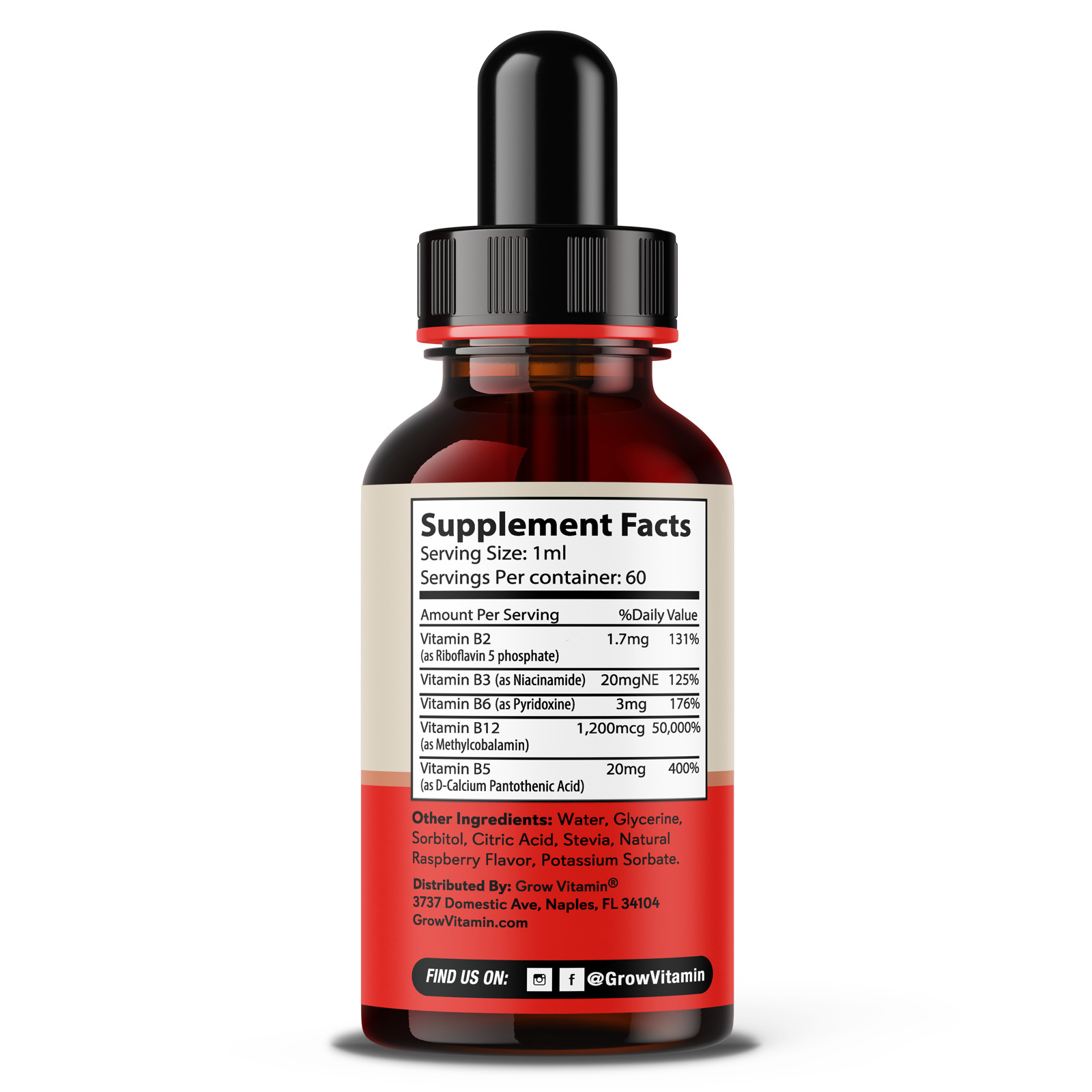 Vegan Vitamin B12 Sublingual Liquid Drops by Grow Vitamin NATURAL CHERRY FLAVOR