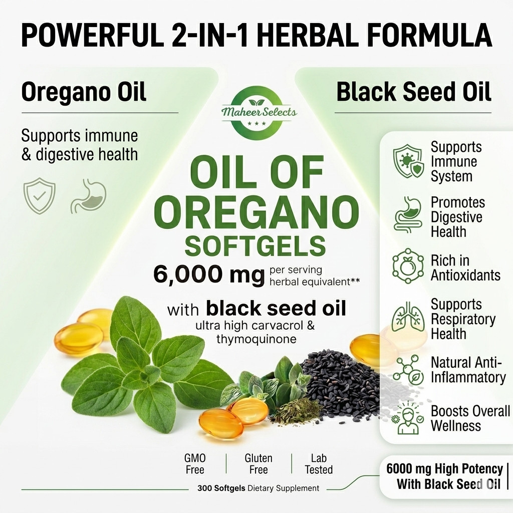 Oil of Oregano Softgels with Black Seed Oil – 6000mg Oregano Oil { Pack of 3 }