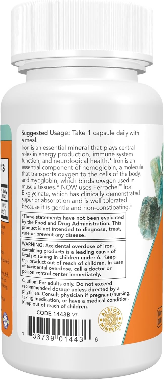 Iron 18mg Supplement, Non-Constipating Essential Mineral, 120 Veg Capsules