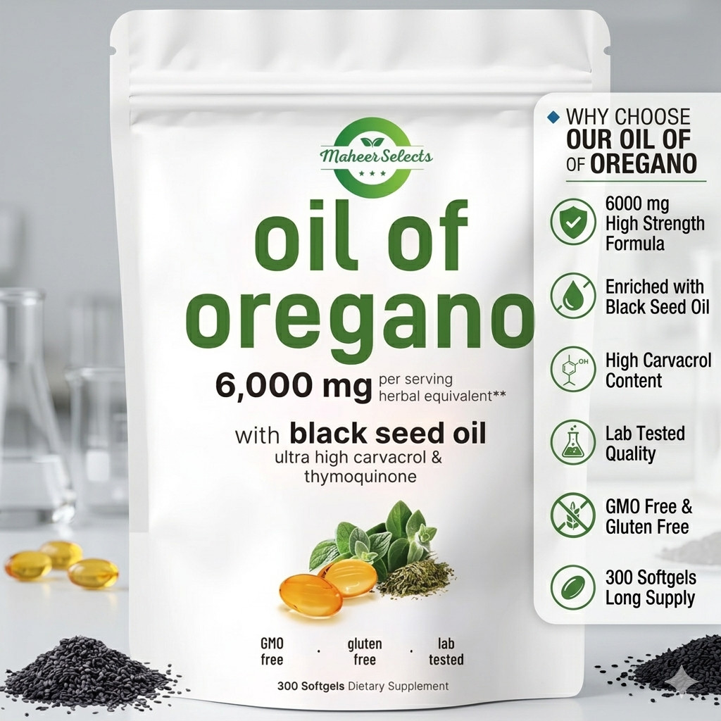 Oil of Oregano Softgels with Black Seed Oil – 6000mg Oregano Oil { Pack of 3 }