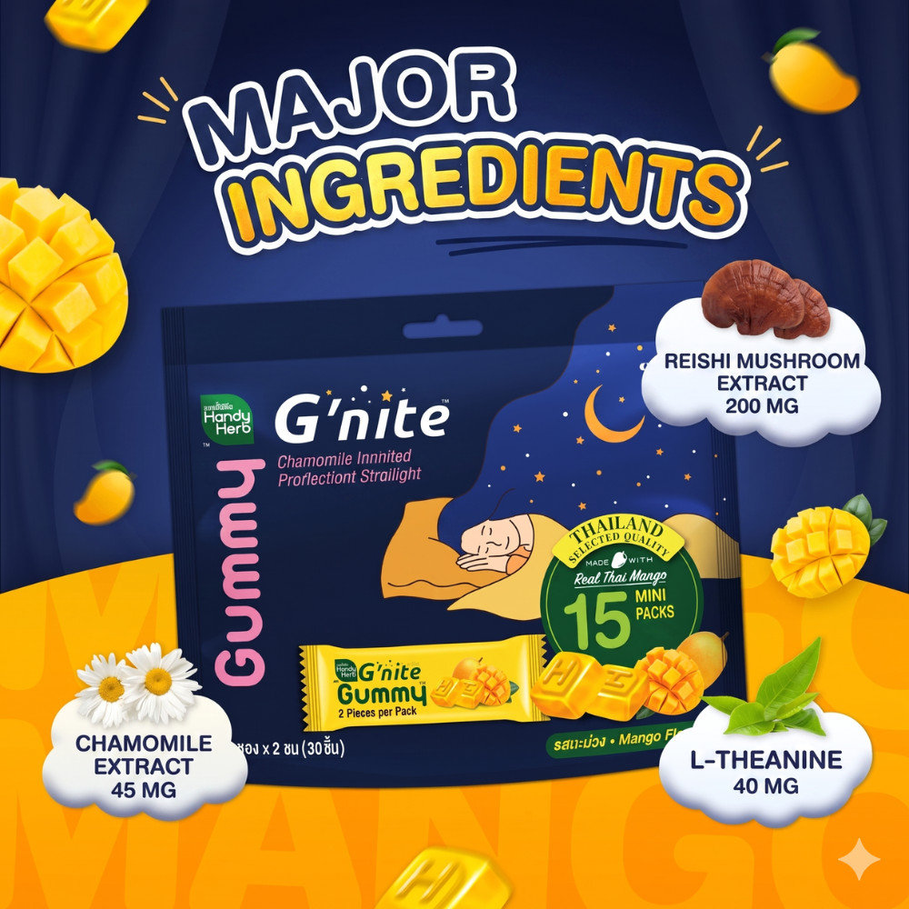 2 Packs HandyHerb G’nite Gummy Mango Sleep Aid Supplement 60 Pcs Double Bundle