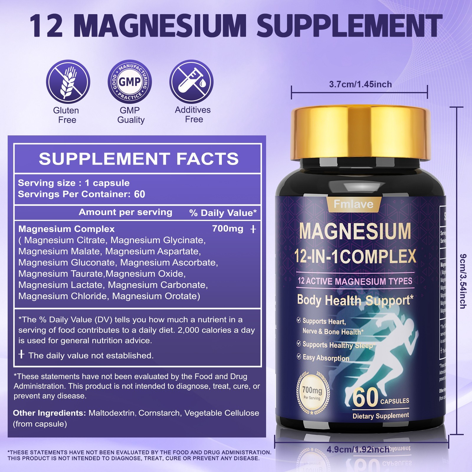 12-in-1 Magnesium Complex, Natural Anti Anxiety & Stress Relief Supplement 700mg