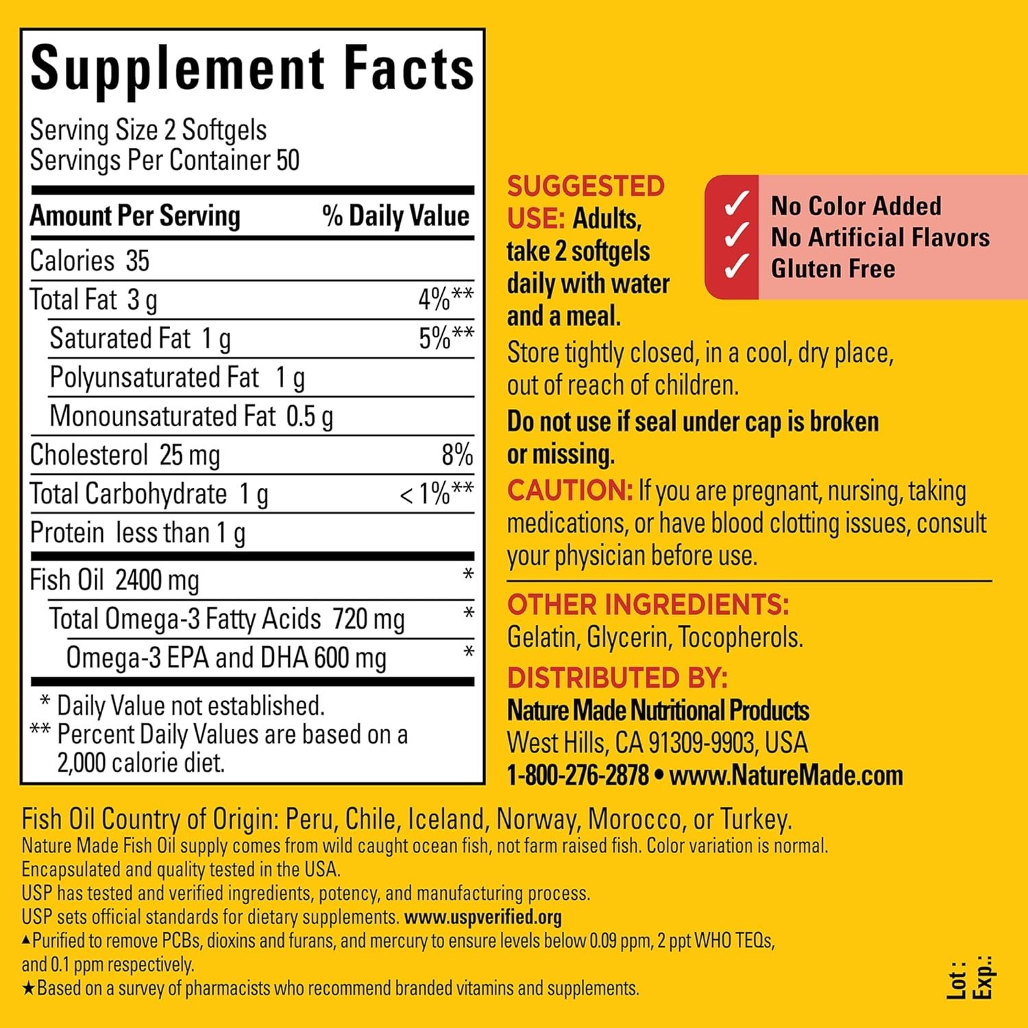 1200mg Omega-3 Fish Oil Softgels, 100 Count – Heart Health Support Formula