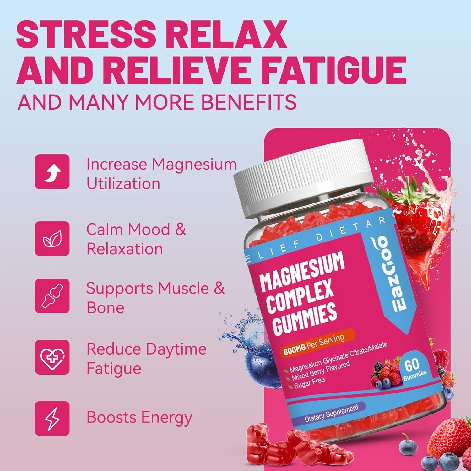 Magnesium Gummies 800mg – Vitamin D3, C, B6, B12 & Zinc Complex with Magnesium G