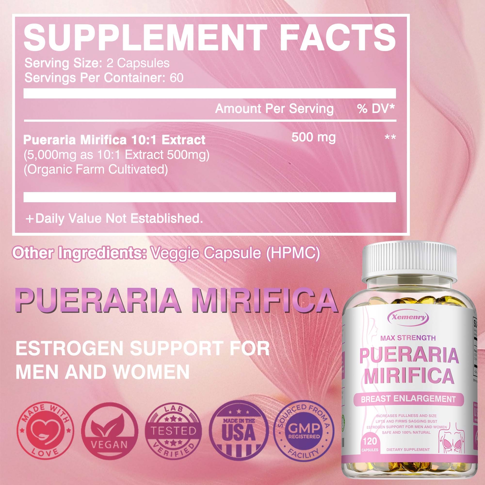 Pueraria Mirifica Capsules 5000mg – Breast Enlargement, Female Estrogen Balance