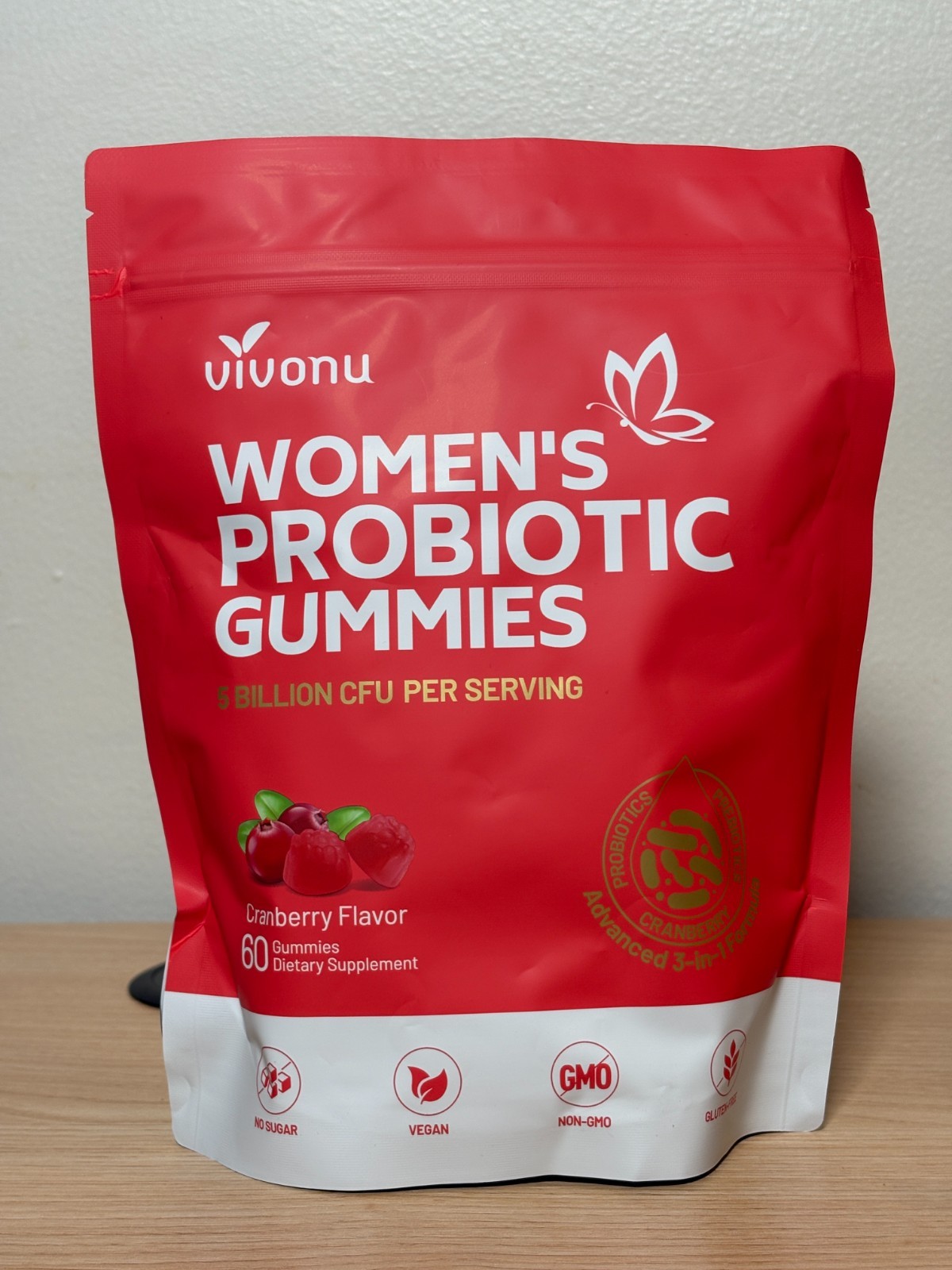 Cranberry Probiotic Gummies for Women 60 Count 5 Billion CFU Prebiotic Fiber