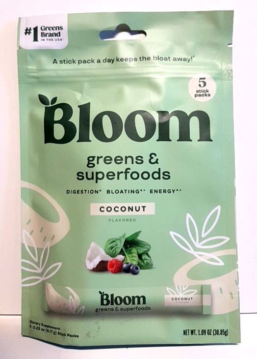 BLOOM Greens & Superfoods Coconut Flavor 5 Stick Packs 0.19 oz (5.44 g) Each Pk