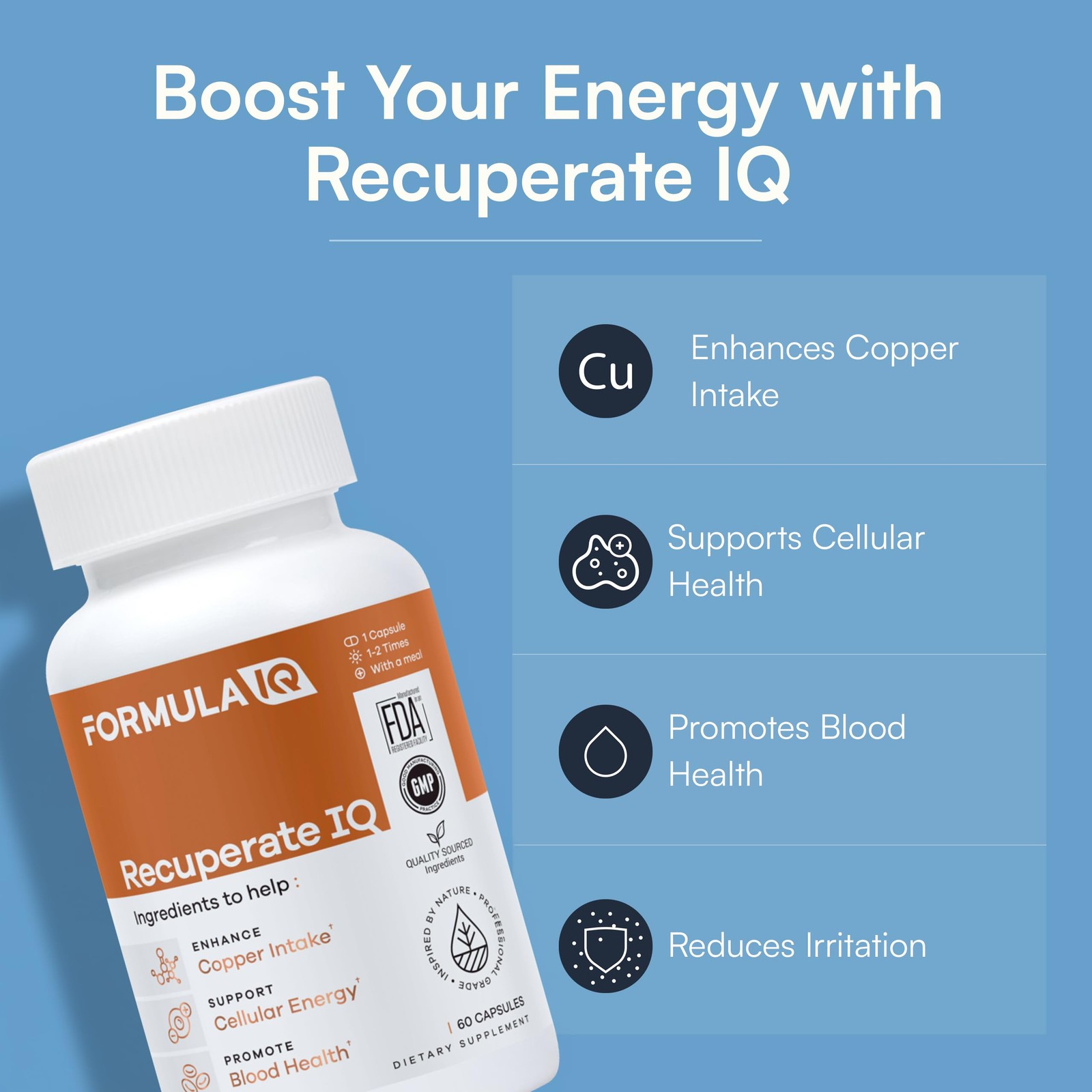 Recuperate IQ 5 in 1 Copper Supplements with Copper Bisglycinate Easy to