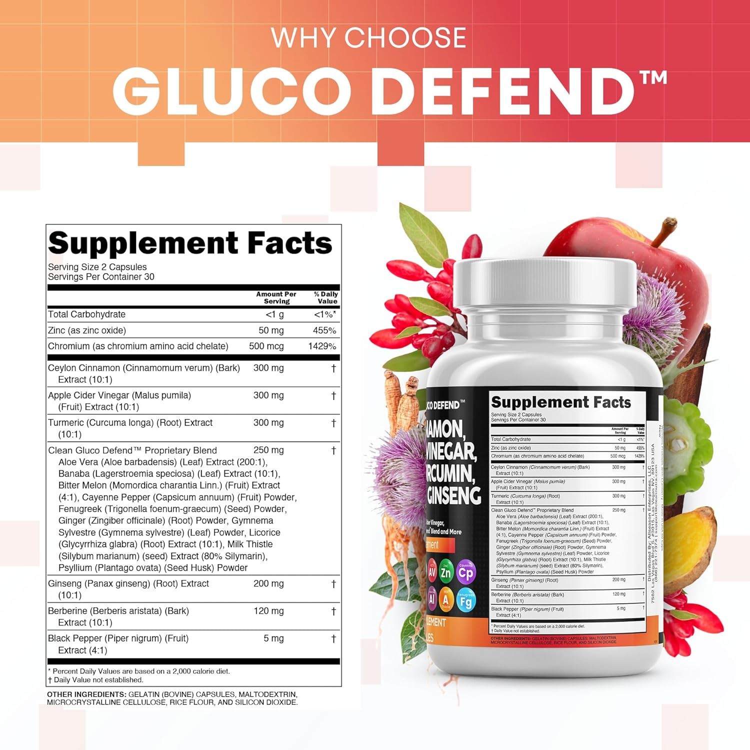 Ceylon Cinnamon Turmeric Apple Cider Vinegar Ginseng Berberine plus Bitter Melon