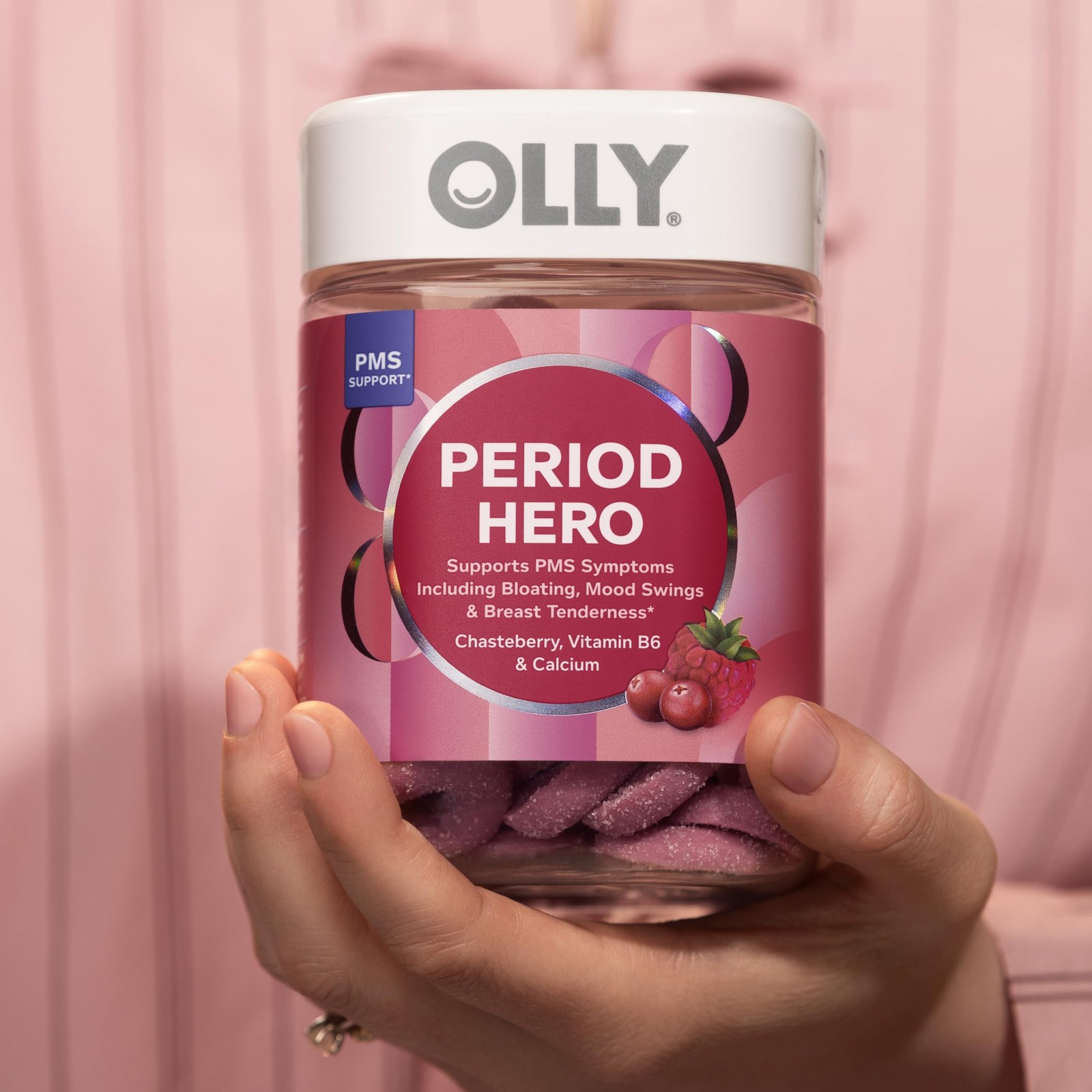 OLLY Period Hero Gummies, PMS Support Supplement,* 1 Count (Pack of 60), Pink