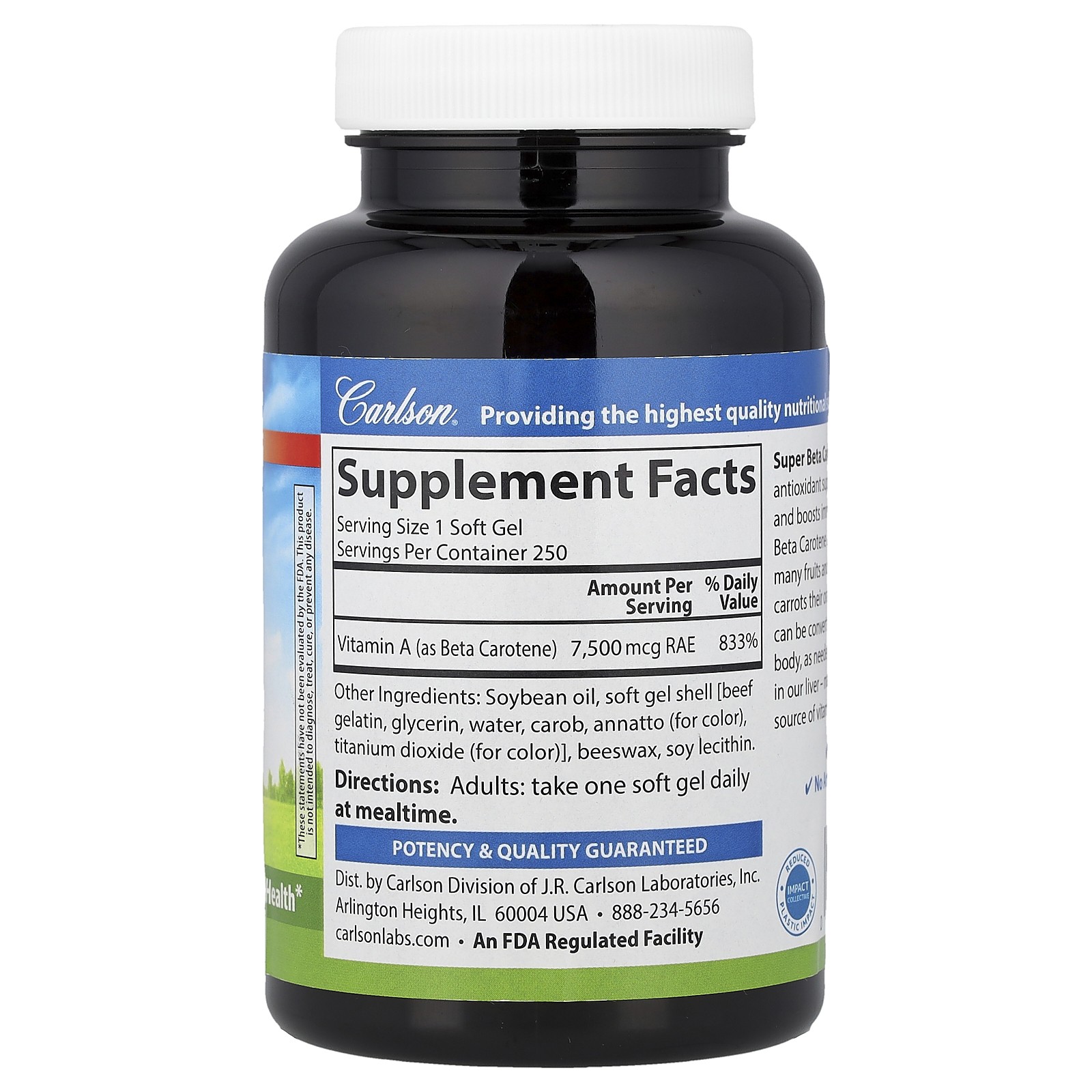 Super Beta Carotene, 7,500 mcg RAE (25,000 IU), 250 Soft Gels