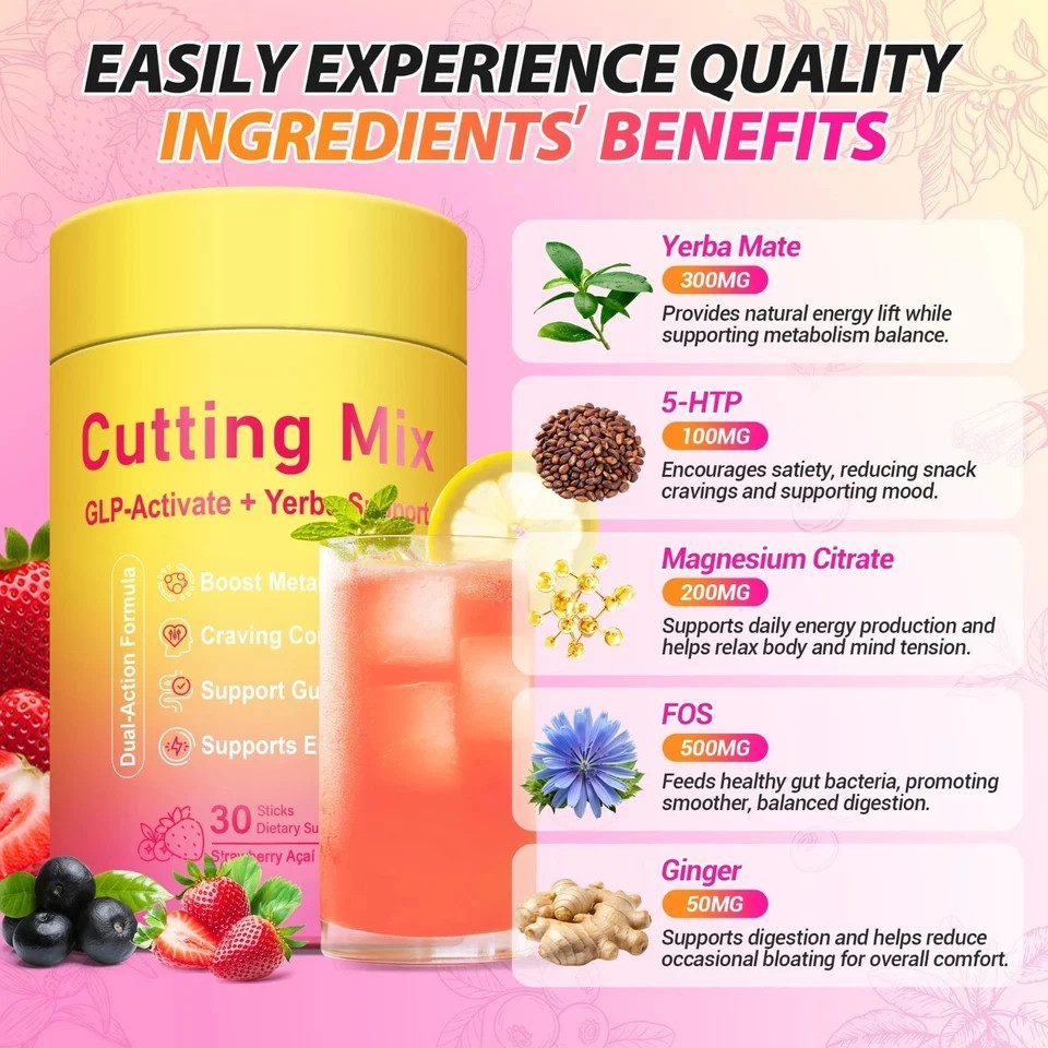 30 Stick Packs LeeFar Cutting Drink Mix – Berberine, Chromium,5-HTP, Yerba Mate