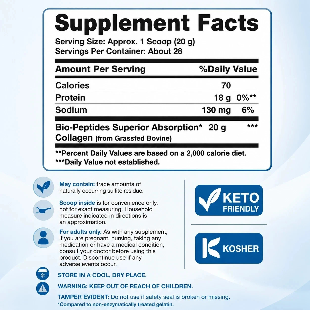 NeoCell Grass Fed Collagen Bio-Peptides Powder 20g Per Scoop Skin Joint Support