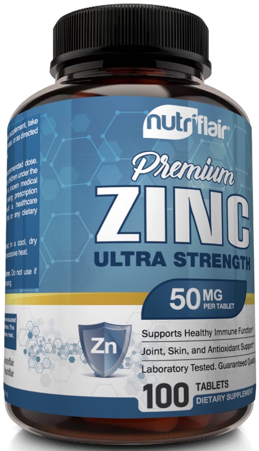NutriFlair Zinc Gluconate 50mg, 100 Tablets – High Potency Immune System Booster