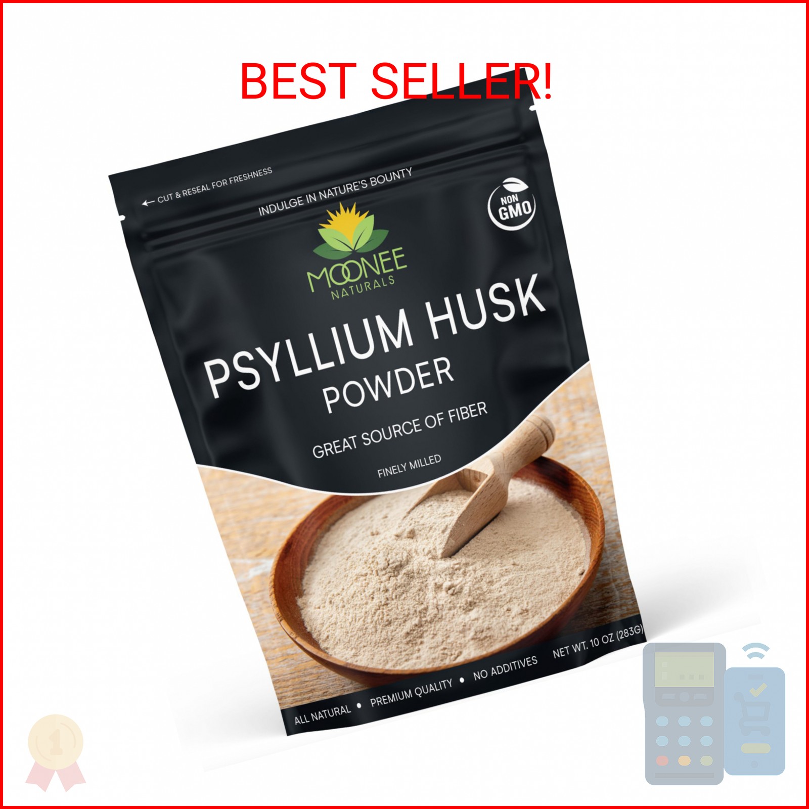 Moonee Naturals Psyllium Husk Powder (10 OZ), Gluten Free, Non GMO, Finely Groun