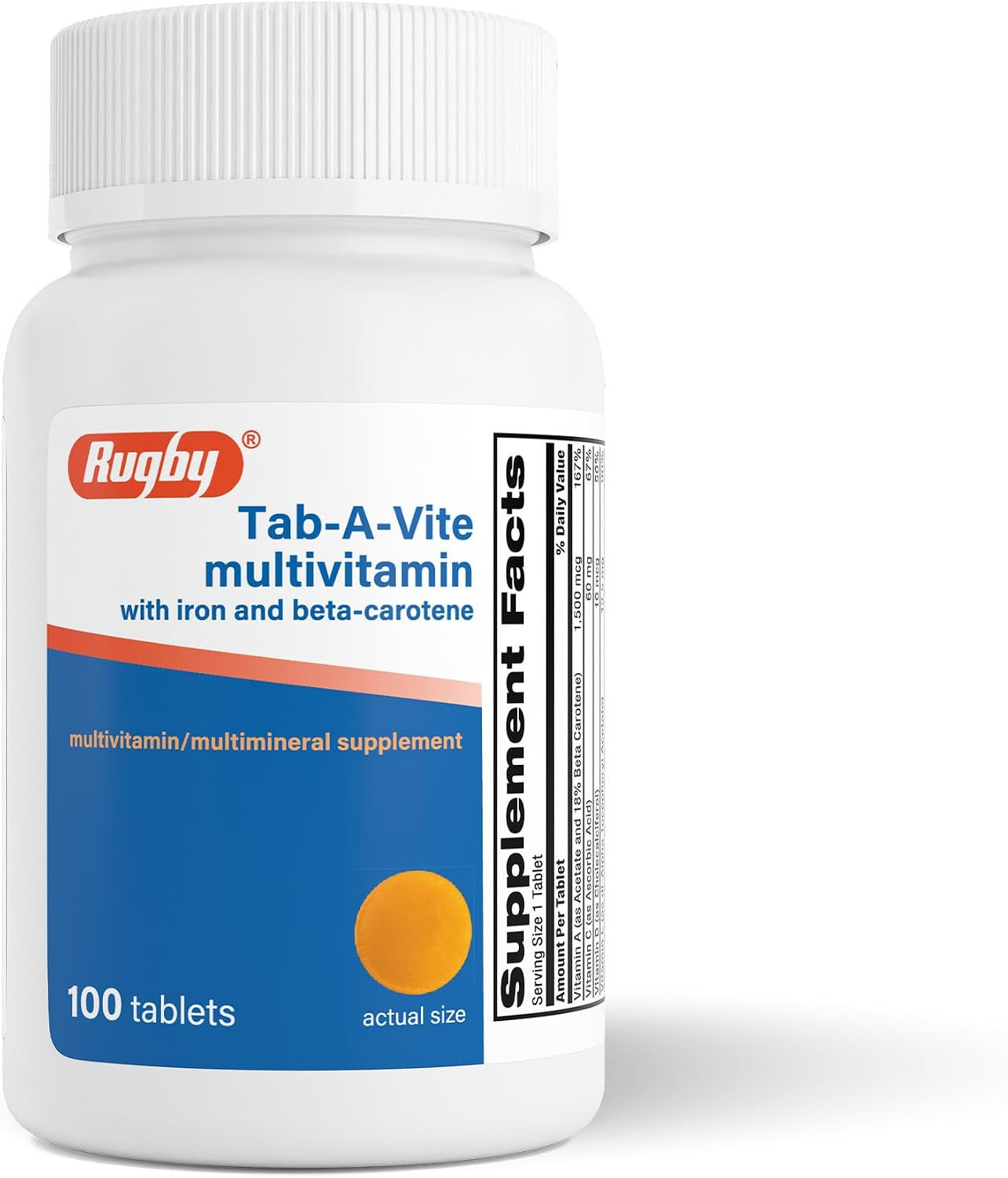 Rugby Tab-A-Vite Multivitamin with Iron and Beta-Carotene – Daily Multivitamin f