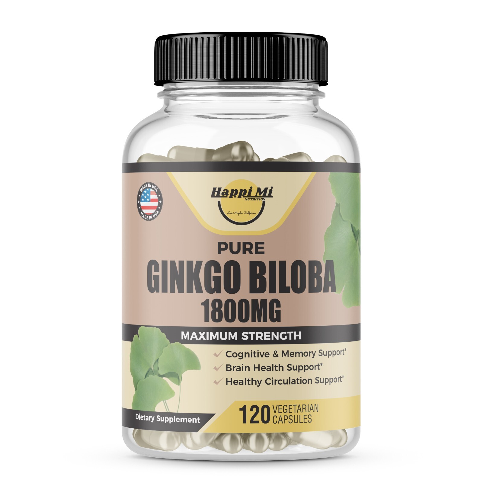 Ginkgo Biloba Organic 1800mg Per Serving, 120 Veggie Capsule