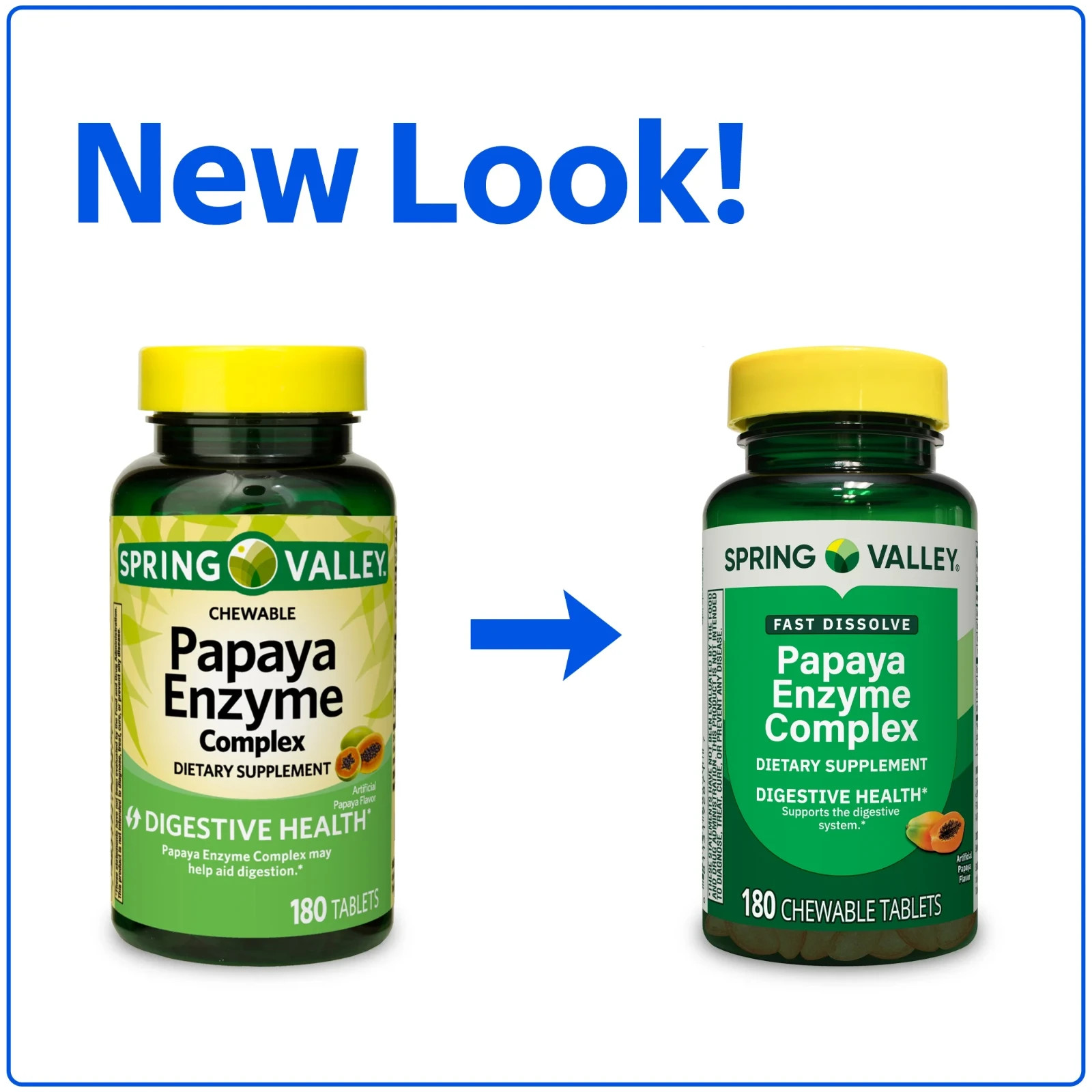 Spring Valley Papaya Enzyme Complex Chewable Tablets Dietary 180 Count Pack of 2