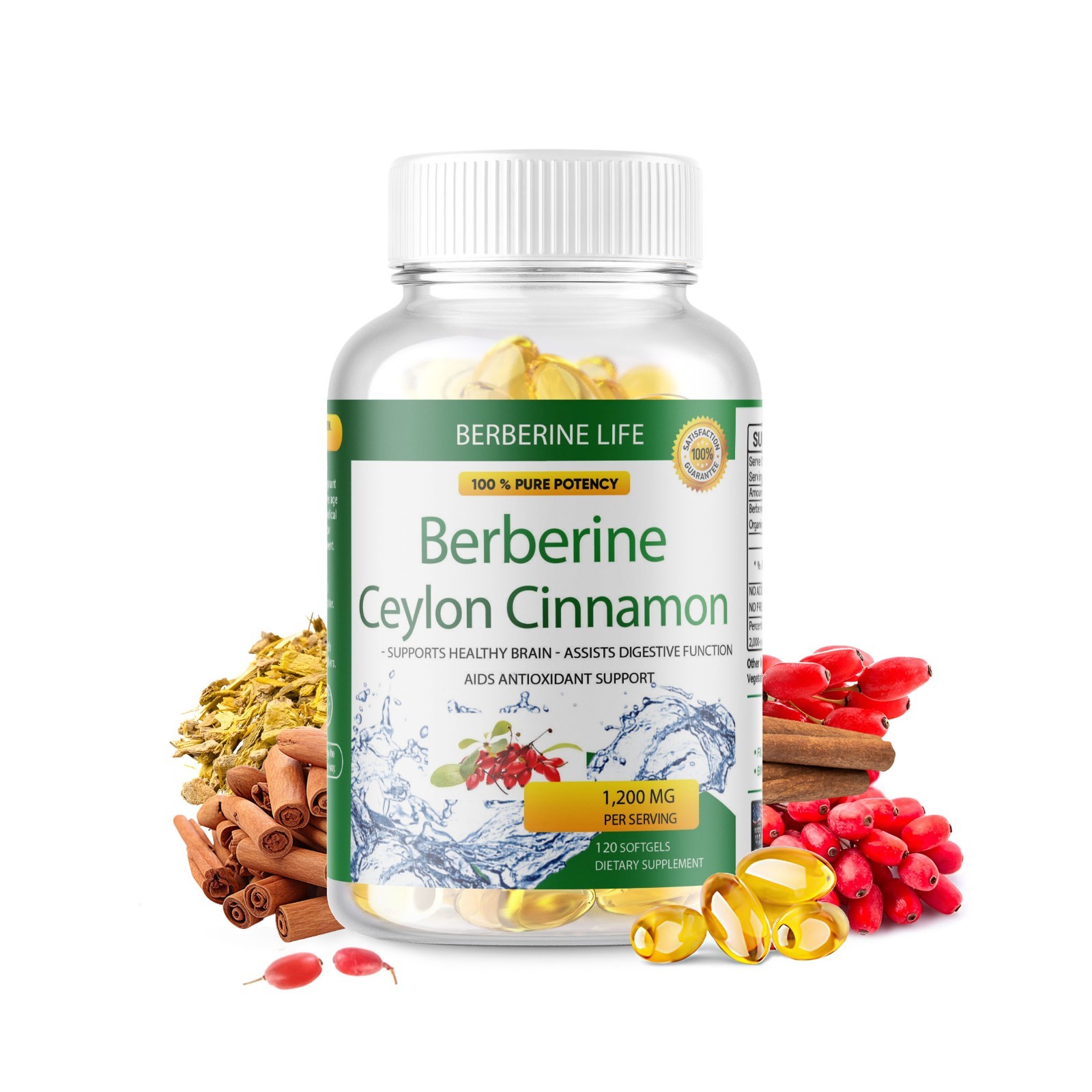 Premium Berberine HCL Extract 1200mg, Healthy Cholesterol, Anti-Inflammatory