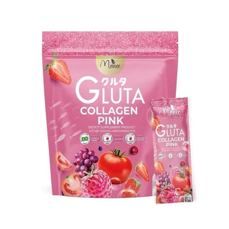 Manee Gluta Collagen Pink Anti-Aging Skin Brightening Glow Whitening 30 Sachet