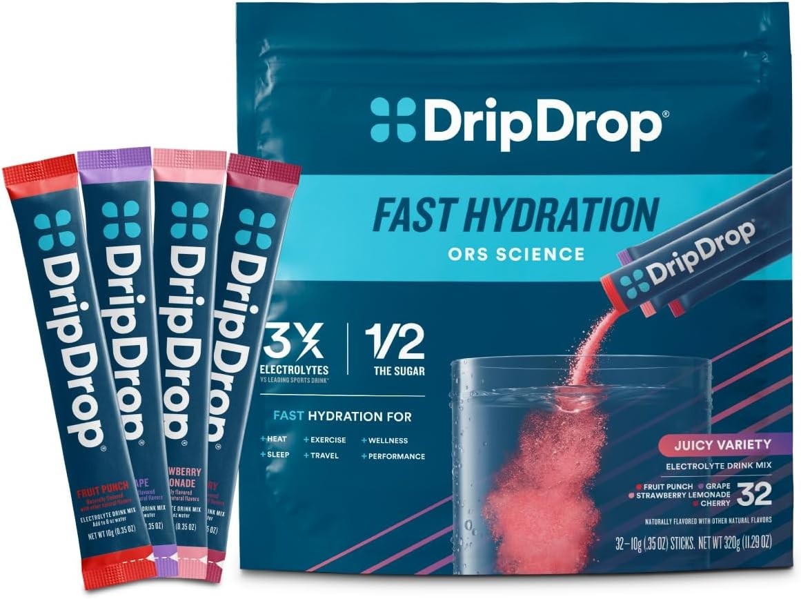 DripDrop Hydration Packets – Juicy Variety Pack – Single Serve Electrolytes