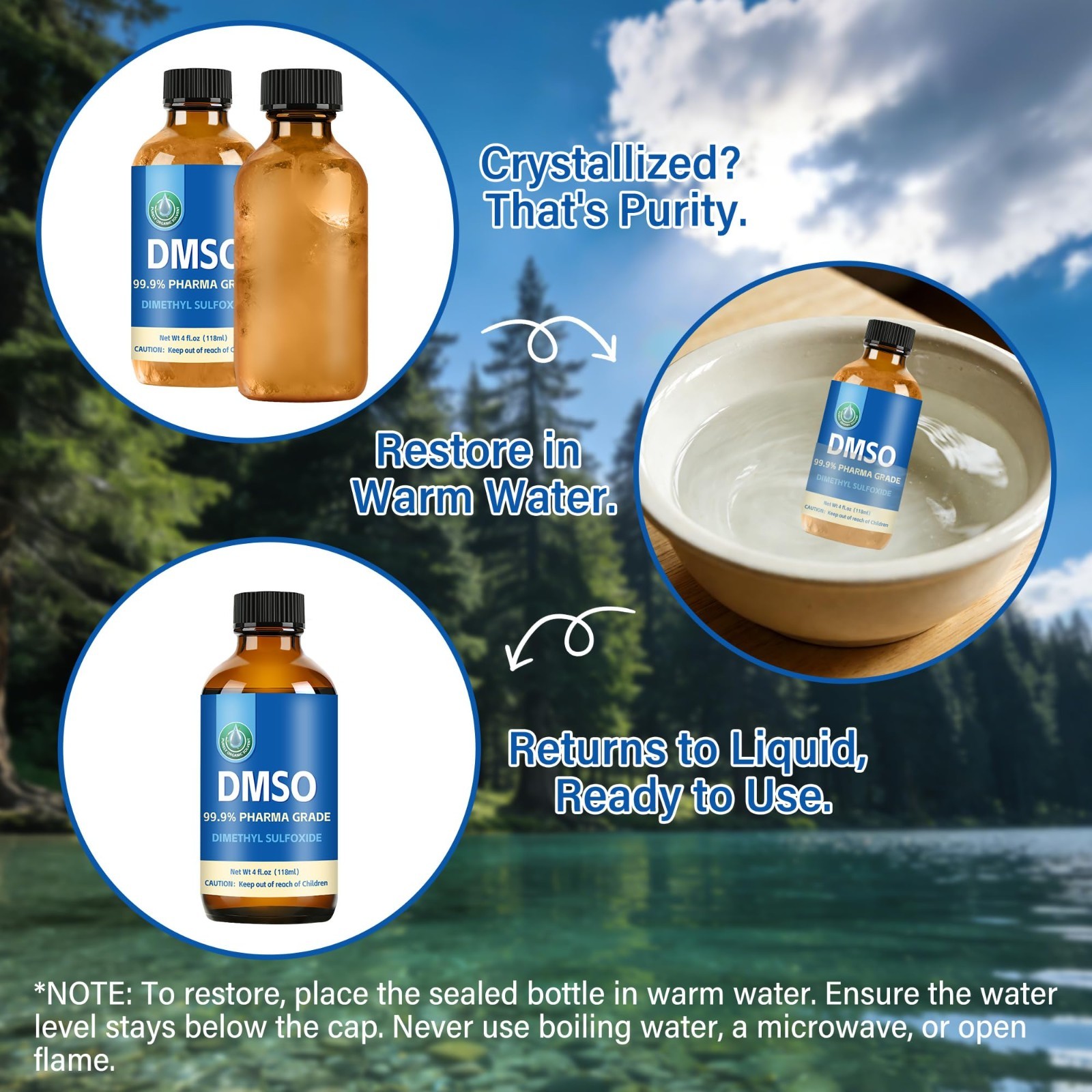 Pure DMSO 99.9% Pharmaceutical Grade Liquid, Non-Diluted, 4 fl oz with Dropper