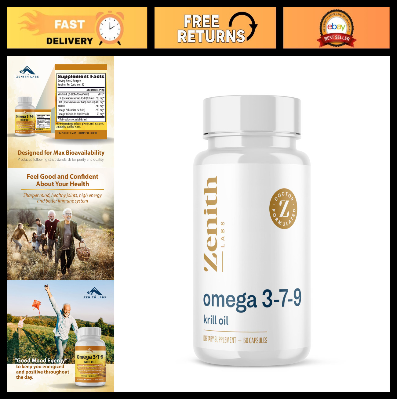Omega 379 Supplement with Krill Oil – EPA, DHA, Omega-7 & Omega-9 for Max Absorp