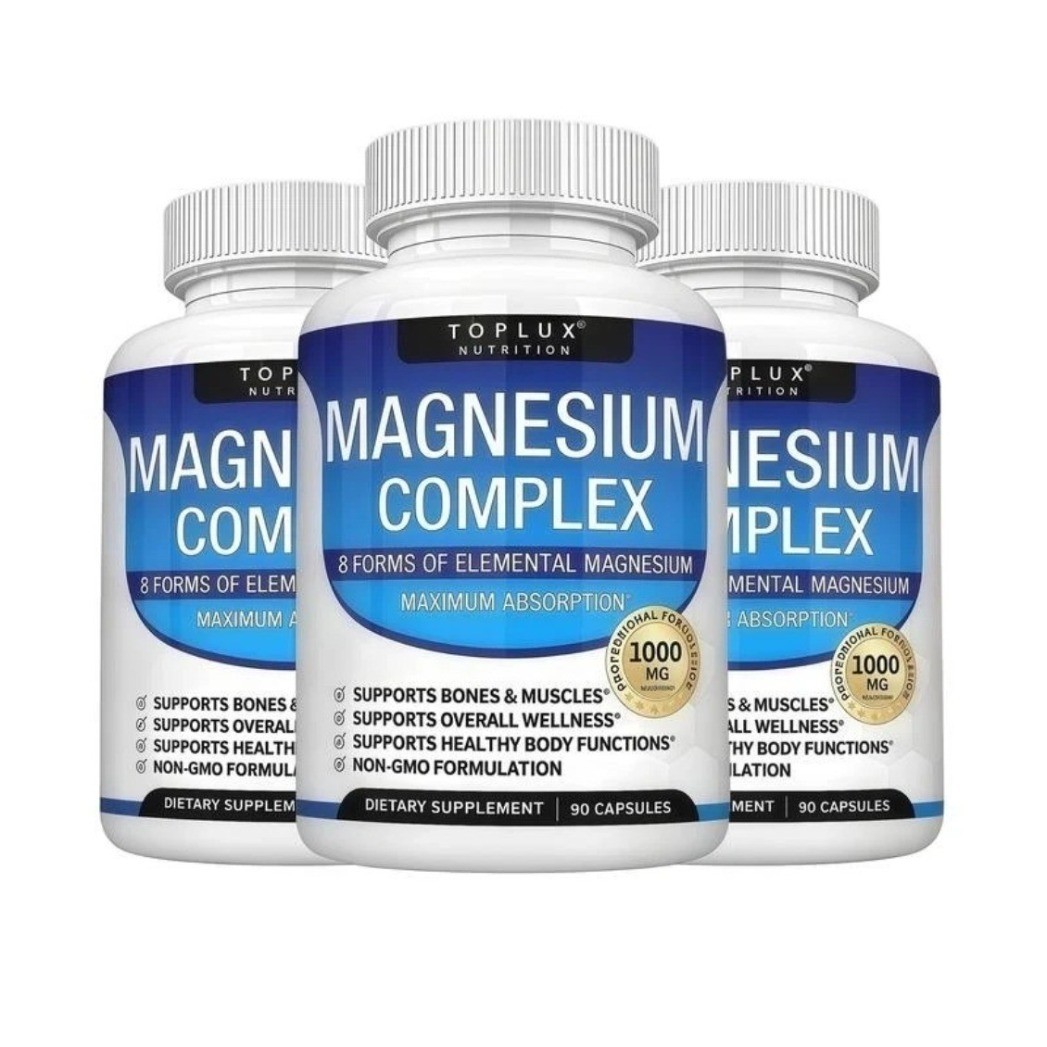 New Toplux Magnesium Complex 1000mg 7 Types Sleep Muscle Bone 90-180 Capsules