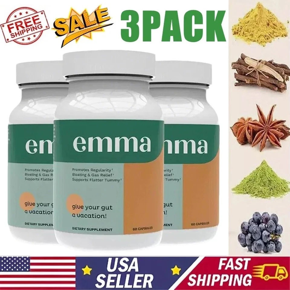 3Pack Emma Gut Health Supplement 180 Capsules for Bloating Relief & Leaky Gut