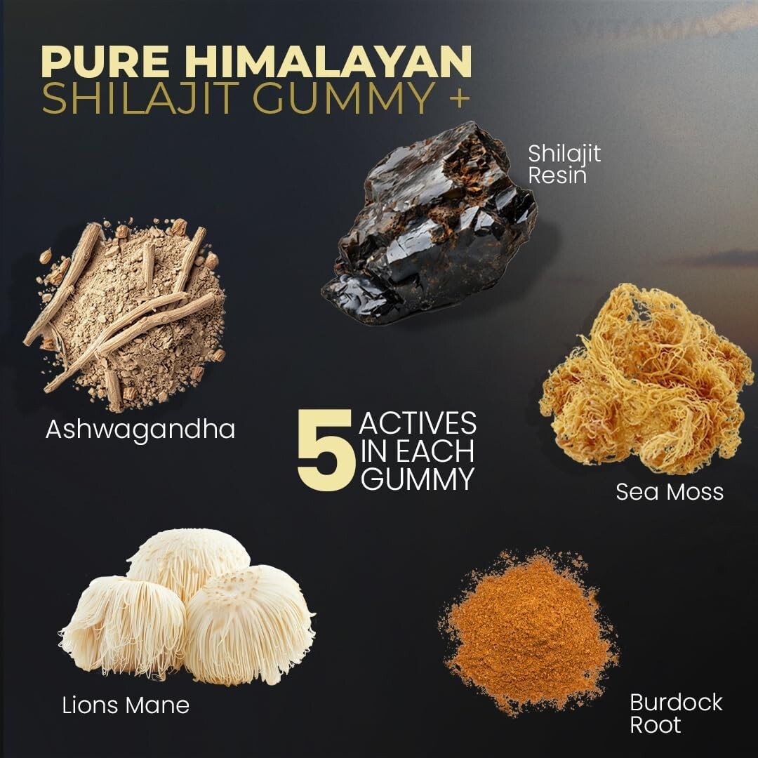 Organic Shilajit Gummies 1000Mg, Sea Moss 400Mg, Ashwagandha 1000Mg 105+ Trace M