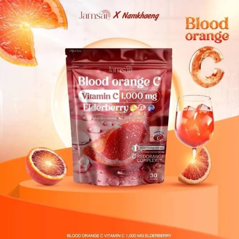 3 x 30 sachet Jamsai Blood Orange Vitamin C 1.000 mg. Elderberry Natural Supp